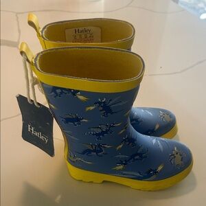 Hatley Blue and Yellow Kids Dragon Rain Boots